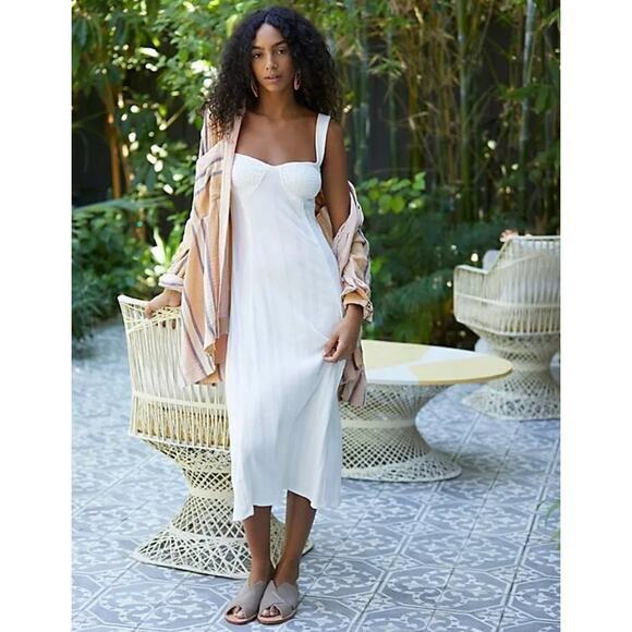 New!  FREE PEOPLE BEACH AVIVA RIBBED MIDI DRESS IN IVORY, size L - Picture 3 of 16